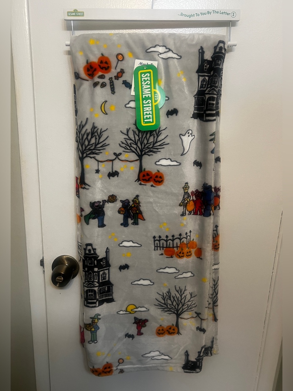 NEW Sesame Street Halloween Elmo Bert Ernie Count Gray Throw 50"x60"